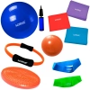 Kit 3 Faixas Elsticas + Bola 65 Cm + Mini Bomba + 2 Mini Bands + Overball + Arco e Disco