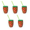 Kit 5 Copos Fruta Morango com Canudo 650 Ml