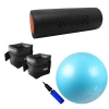 Kit Bola Suia 65cm + Bomba + Rolo Pilates Mdio + Par de Caneleiras 2kg