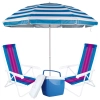 Kit Praia Guarda Sol Azul + 2 Cadeiras de Praia + Caixa Trmica 18 Lts