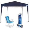 Gazebo Tenda Dobrvel 3m X 3m Base e Topo + Carrinho de Praia com Avano + Cadeira Alta de Aluminio