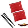 Kit 2 Pratos Retangulares 22cm em Melamina/Plstico Vermelho + 2 Pares de Hashi