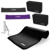 Kit Colchonete Preto para Pilates + 2 Mini Bands + 2 Blocos de Apoio