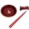 Fukazala Mini Tigela Redonda 12 Cm + Hashioki e Par de Hashi Vermelho