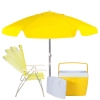 Kit Praia Amarelo Cooler 36l + Guarda Sol 1,60 M + Cadeira Alta