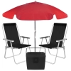 Kit Praia Vermelho e Preto Guarda Sol 1,60 M + Cooler 19 L + 2 Cadeiras Sannet