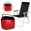 Kit Vermelho / Preto Caixa Trmica Cooler 34 L + Cadeira de Praia Alumnio