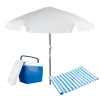 Kit Praia Azul e Branco Cooler 26 Litros + Guarda Sol 1,60 M + Esteira