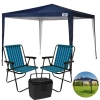 Kit Praia Tenda Gazebo 3x3 M Azul Oxford + Duas Cadeiras + Cooler 19 L