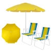 Kit Praia Guarda Sol Amarelo Bagum 1,60 M + 2 Cadeiras Altas