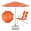 Kit Guarda Sol Praia Laranja 1,60 M + Base Branca 18 L + Cadeira Alumnio