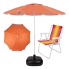 Kit Guarda Sol Praia Laranja 1,60 M + Base Preta 18 L + Cadeira Alumnio