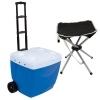 Kit Pesca / Camping Caixa Termica Azul 42 L Rodas e Ala + Banqueta Dobrvel