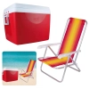 Kit Praia / Pesca Cooler Vermelho 75 L Divisria e Ala + Cadeira 4 Posies Alumnio