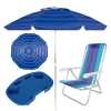 Kit Guarda-sol 2 M Azul + Mesa Porttil + 1 Cadeira 4 Posies Pesca / Praia