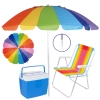 Kit Guarda Sol Articulado 2,10 M com Saca Areia + Cadeira Praia + Cooler 19 L