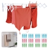 Kit Varal de Parede Sanfonado 1 Metro + 48 Prendedores de Roupa Coloridos Lavandeira