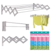 Kit Varal de Parede Retratil Sanfonado Aluminio 1 M + Kit Instalao + 48 Pregadores Lavanderia