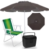 Kit Guarda Sol 2 M Bagum + Cadeira de Praia Aluminio + Cooler 19 L Preto Pesca