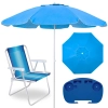 Kit Guarda Sol Azul Bahia 2 M Bagum + Cadeira de Praia Aluminio + Mesa Porta Copos