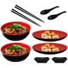 Kit Comida Japonesa 2 Tigelas 450ml, 2 Pratos 20cm, 2 Par de Hashi, 2 Molheiras e 2 Colheres