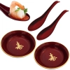 Kit 2 Molheiras Mini Tigela Redonda Fukazala 185 Ml + 2 Colheres Vermelhas para Comida Japonesa