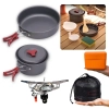 Kit Jogo de Panelas Camp 2 Ntk 7 Peas + Fogareiro Porttil Apolo para Camping e Pesca