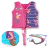 Kit Colete Infantil Sereia Sem Manga Acima 3 Anos + culos de Natao com Bandana Proteo Uv/ Antiembaante Rosa