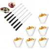 Conjunto 6 Garfos para Fondue + Tigela Oval Angular 500 Ml em Melamina Branca