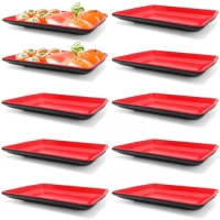 Kit 10 Pratos em Melamina Retangular 21x13 Cm Vermelho para Petiscos e Sushis