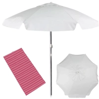 Kit Praia Guarda Sol Branco 1,60m + Esteira de Praia Rosa 1,80 M