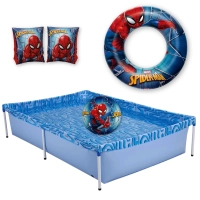 Kit Piscina de Armao Infantil 1000l + Boia de Brao + Bola e Boia Inflvel Homem-aranha