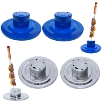 Kit 2 Suporte Espeto de Mesa Alumnio com 5 Furos + 2 Suportes Porta Espeto 5 Furos Azul para Churrasco