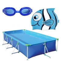 Kit Piscina 6200 L+ culos Natao Infantil Azul+ Touca Peixinho