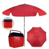 Kit Praia Vermelho / Preto com Guarda Sol 1,60 M + Cooler 34 Litros