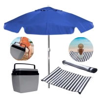 Kit Praia Caixa Trmica com Ala 26 L + Guarda Sol 1,60 M Azul + Esteira