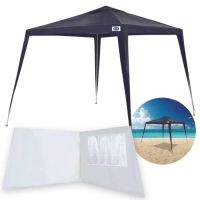 Kit Tenda Gazebo Praia 3 M X 2,40 M Encaixe em Rfia Azul Mor + 2 Paredes Laterais Brancas