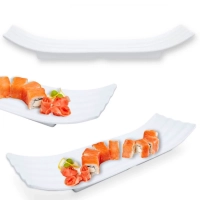 Kit 10 Pratos 36x12 Cm para Sushi Buffet Comida Japonesa Melamina Premium Branca