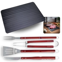 Kit Tbua Mgica para Descongelar Alimentos + Kit Churrasco com Garfo, Faca, Pegador e Esptula