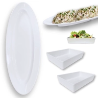 Kit Prato Oval 60 Cm + 2 Travessas 20 Cm Retangular Estriada Melamina Profissional Buffet Restaurante