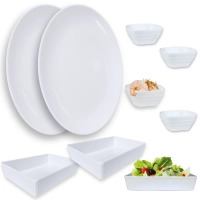 Kit 2 Travessas 33 Cm Oval + 3 Tigelas Onduladas 20 Cm Melamina + 4 Tigelas Molheira 225 Ml Restaurante