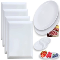 Kit 2 Travessas 33 Cm Prato Oval + 4 Pratos Melamina 35 Cm Bandeja + 2 Petisqueiras 3 Divisrias