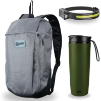 Kit Bolsa para Caminhada Cinza Ntk Ioio + Lanterna de Cabea com Sensor + Copo Ao Inox Antiqueda