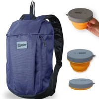 Kit Bolsa para Caminhada Azul Ioio Ntk + Copo com Tampa 200ml Silicone Porttil Dobrvel Trex