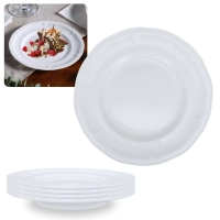 Kit Conjunto de 4 Pratos de Sobremesa Brancos 17 Cm Borda Decorada Delicada em Melamina / Plstico Premium