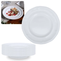 Kit Conjunto de 8 Pratos de Sobremesa Brancos 17 Cm Borda Decorada Delicada em Melamina / Plstico Premium