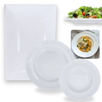 Kit 4 Pratos Fundos 22,5 Cm + 4 Pratos Rasos 26,5 Cm + Travessa 40,5 Cm Retangular Buffet em Melamina / Plstico