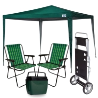 Kit Praia Tenda Gazebo Oxford 3x3 M + Carrinho C/ Avano Preto + 2 Cadeiras de Praia + Cooler 18 L