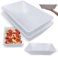 Kit 2 Travessas 25 Cm Retangulares Fundas para Buffet Restaurante Profissional Melamina Premium Branca