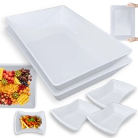 Kit 2 Tigelas 35 Cm Retangular Funda Buffet + 3 Tigelas Curvas 300 Ml Pequenas Pores Melamina / Plstico